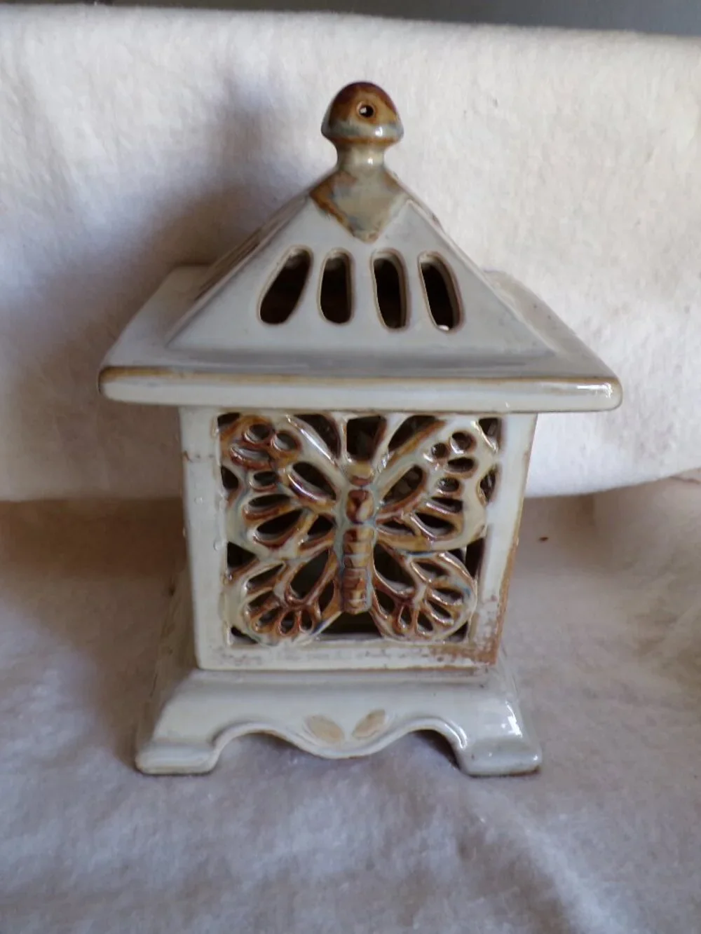Ceramic Pagoda Style Candle Holder Butterflies